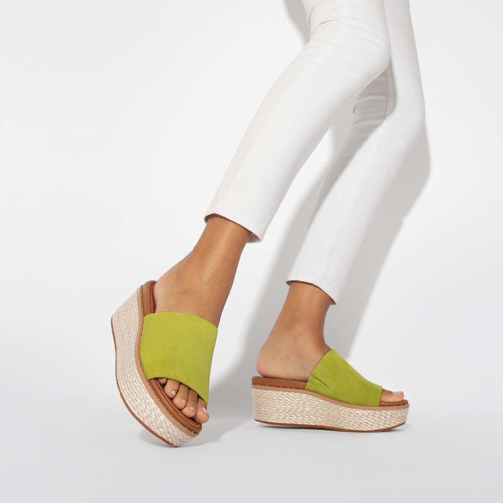Fitflop Philippines - Fitflop Womens Wedge Green - Fitflop Eloise Espadrille Suede Slides Store